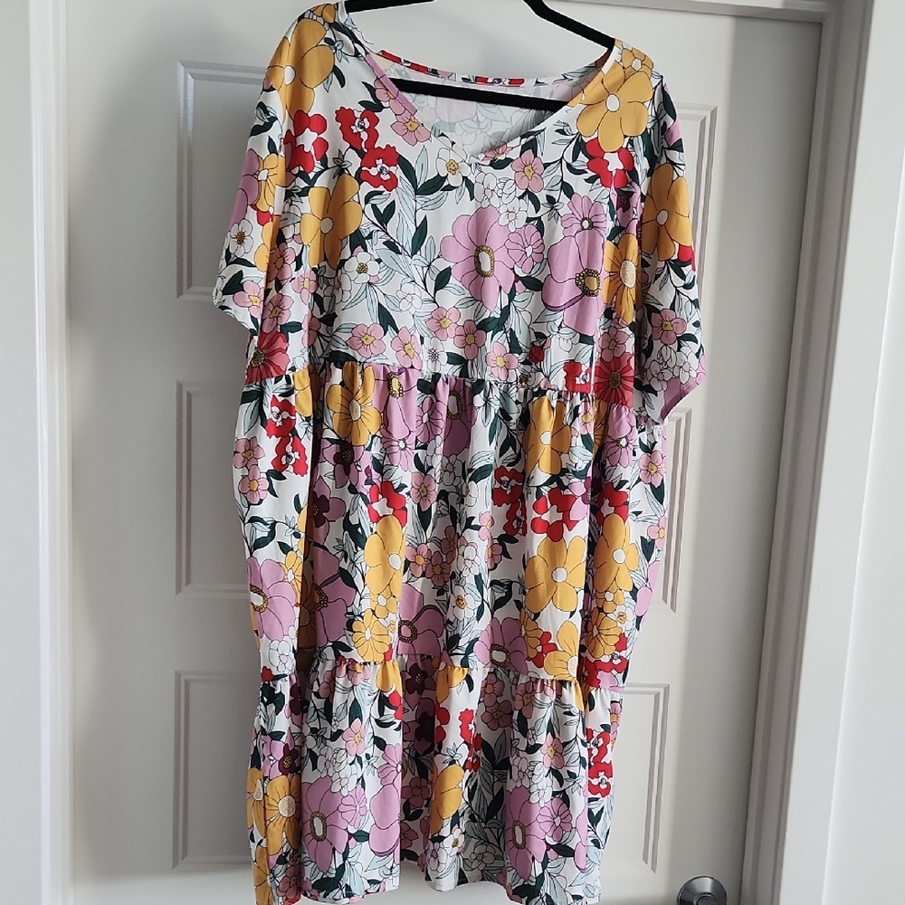 Floral Midi Dress with Multicolor Design
